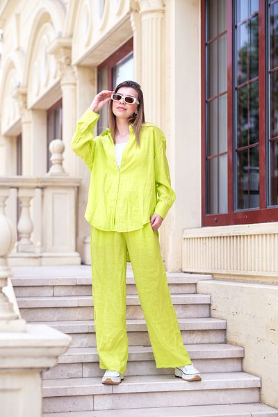 thepery Modal Sand Soft Textured Trousers and Shirt Set