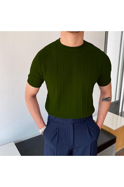 COMBİNE MİCHAİL Ανδρικό T-shirt Khaki Crew Neck Knitwear