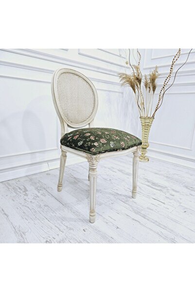 HASAĞAÇ Naturel Eskitme %100 Gürgen Ağacı Çiçek Kumaşlı Klasik Madalyon Sandalye