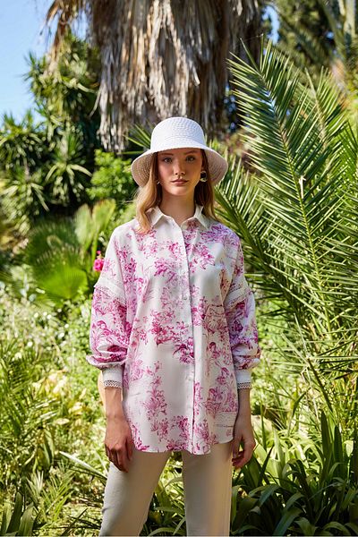 NUR KALAY COLLECTION Patterned Scalloped Linen Tunic