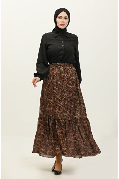 sefamerve Brown Voile Skirt 0343-01 - Gathered