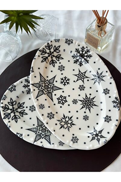 Genel Markalar Kütahya 2'li 30cm Büyük Boy Porselen Kayık Tabağı Sunum Servis Seti