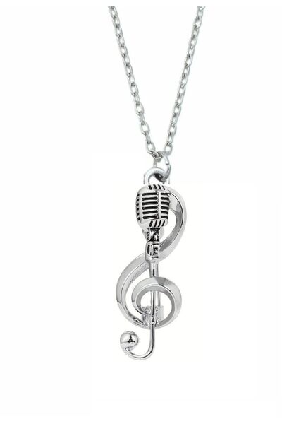 Herşey Nota Mikrofon Sol Anahtar Müzik Gümüş Kolye