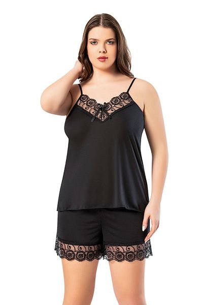 LEYNA BUTİK Red Lace Detailed Large Size Nightgown with Shorts - Rope Strap