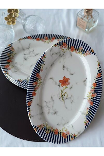 Genel Markalar Kütahya 2'li 30cm Büyük Boy Porselen Kayık Tabağı Sunum Servis Seti