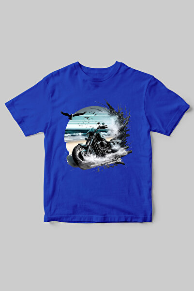 WİDİ Tricou Chopper Biker Themed - 100% bumbac cu imprimeu marin, cu croiala normală