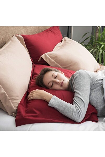 EVYA Soft Textured Skin Friendly 100% Cotton Burgundy Flounce Edge Pillow Case 50X70 cm 2 Pieces Decorative