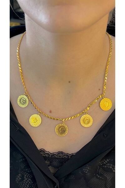 kuyumcu nurettin 19 gr (gram) 5 Bir Yerde Çeyrekli Kolye 22 Ayar altın