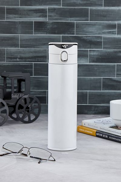 SEDEF SİLVER Graduated Smart Steel Small Thermos - Water Bottle with Digital LED Indicator