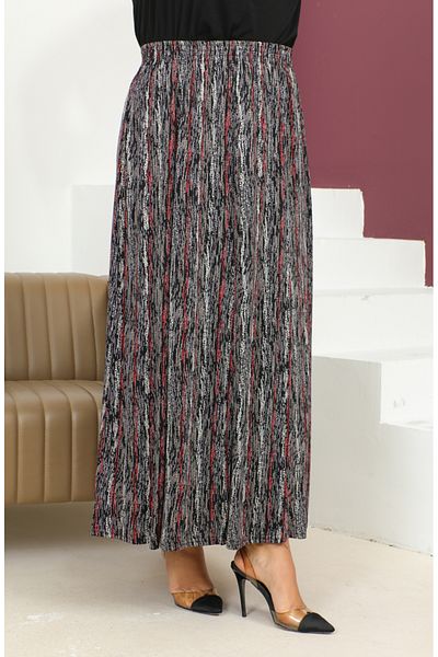 sefamerve Fusta cu imprimeu roșu Claret - Plus Size, Talie elastică, 2830C-02