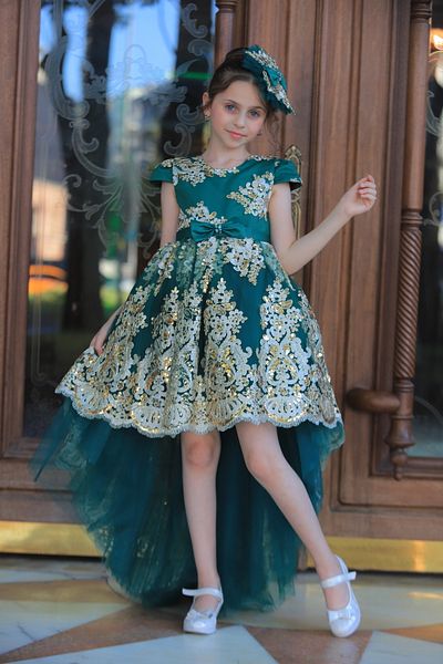 MİSS RAİN Short Cut Gold Embroidered Girl's Caftan Evening Dress - Accessory