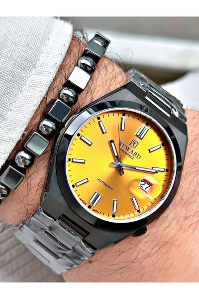 Reward Black Color Luxury Steel Automatic Business Classic Men's Wristwatch + Bracelet Gift