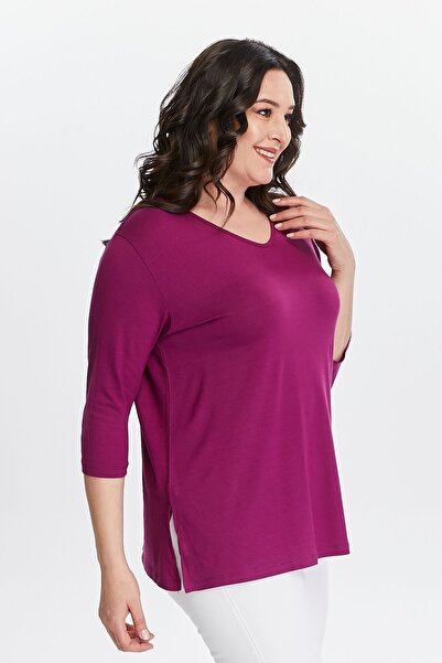 tarzımsüper Μεγάλο μέγεθος Νέας σεζόν με σχίσιμο στο πλάι Comfort μοντέλο με μισό μανίκι Casual Mother χτενισμένη βαμβακερή μπλούζα τουνίκ