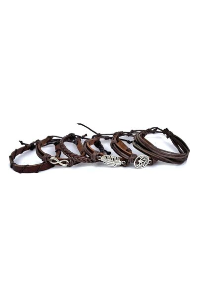 BSN Store 6-Piece Infinity - Brown Bracelet with Tree of Life Leaf Figure