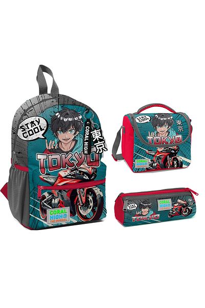 Yaygan Coral High 23564 - Kindergarten Backpack and Lunch Box Pencil Case Set of 3