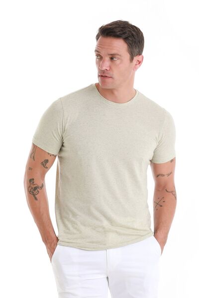 Hatemoğlu Πράσινο λινό μπλουζάκι - Κανονική εφαρμογή, μασίφ λαιμόκοψη