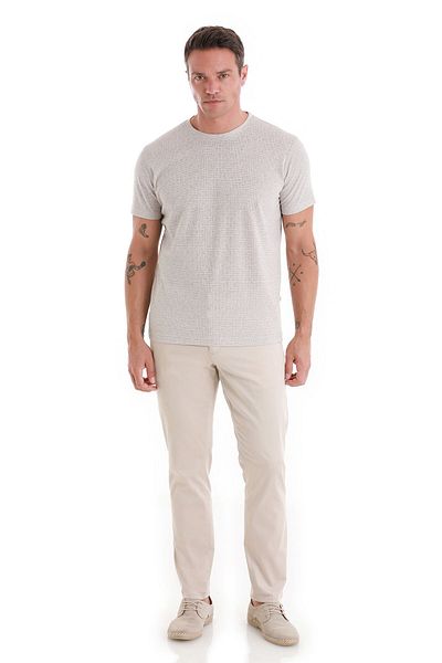 Hatemoğlu Μπλουζάκι λινό Jacquard Stone Color - Κανονική Εφαρμογή, Crew Neck
