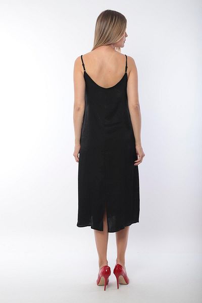 MAMAYAGA Women's Strappy Slit Detail Black Satin Sports Stylish Curve Dress
