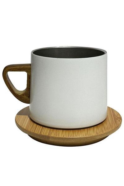 BAYLAR 304 Stainless Steel Bamboo Thermos Cup and Coaster - Ideal Design for Camping, Office, Home