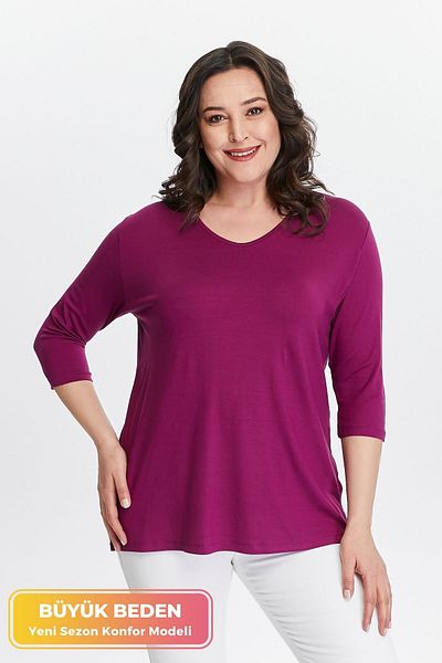 tarzımsüper Plus Size New Season Side Slit Comfort Model Half Sleeve Comfortable Mother Combed Cotton Tunic Blouse