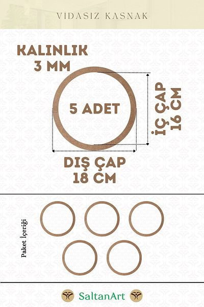 SaltanArt 5 τεμάχια Ξύλινη τροχαλία χωρίς βίδα 18 cm - Πάχος 3 mm
