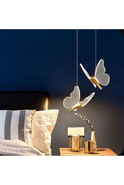 burenze Modern Sarkıt Tekli Led Avize Kelebek Avize Butterfly Gold Sarı