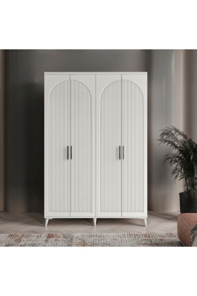 GuneyStore Ücretsiz Montaj Komple Mdf Oslo 4 Kapaklı Beyaz Gardırop