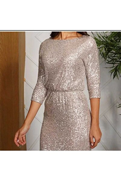 elissaa BİSİKLET YAKA PUL PAYET KALEM ELBİSE