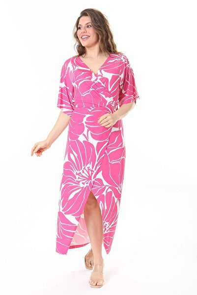 Şans Сукня великого розміру з рожевим коміром-антрактом - 65N37969