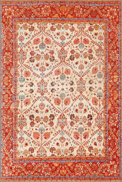 Rugs Modern Halı Covor cu talpă țesută, cu model botanic portocaliu cu imprim...