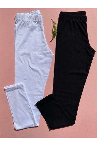 LEYNA BUTİK قطعتان من الجوارب الطويلة المصنوعة من القطن الليكرا باللونين الأب...