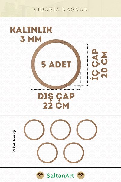 SaltanArt 5 τεμάχια Ξύλινη τροχαλία χωρίς βίδα 22 cm - Πάχος 3 mm