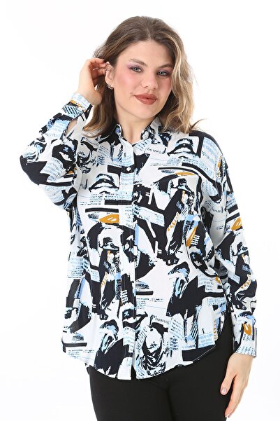 Şans Cămașă pentru femei de mărime mare cu modele colorate - nasturi în față, spate lung 65N38022