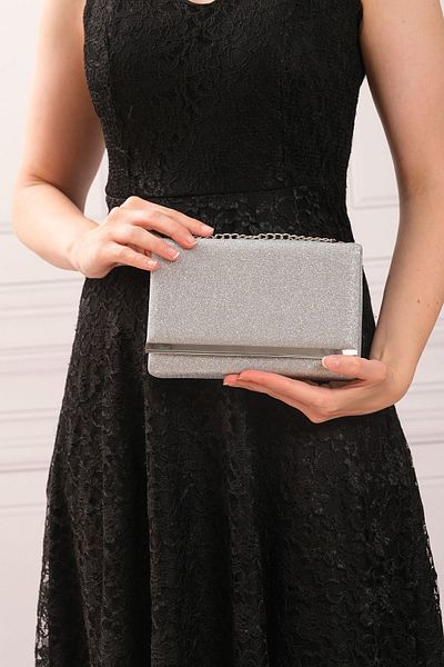ROZA CANTA Ασημί GlitterKum Γυναικείο βραδινό φόρεμα Clutch Τσάντα