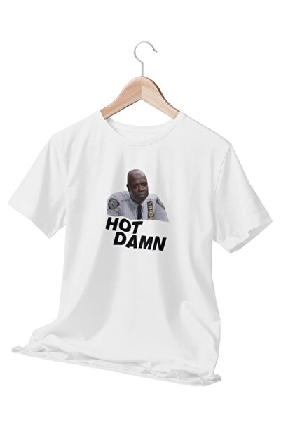 qoeuyl boutique Hot Damn Brooklyn 99 Captain Raymond Hold Printed Gift White Unisex T-Shirt