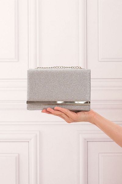 ROZA CANTA Ασημί GlitterKum Γυναικείο βραδινό φόρεμα Clutch Τσάντα