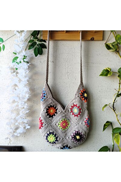 NeednStore Сіра та кольорова ретро-сумка для плеча/руки з жіночим візерунком