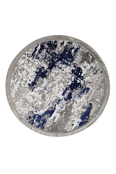Dijidekor Bază de lux bleumarin negru - covor rotund cu franjuri gri 80x80
