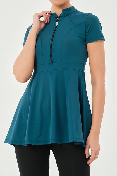 TESMAY Women's Fast Drying Swimsuit with Half Zipper - Short Sleeve and Tights Detail