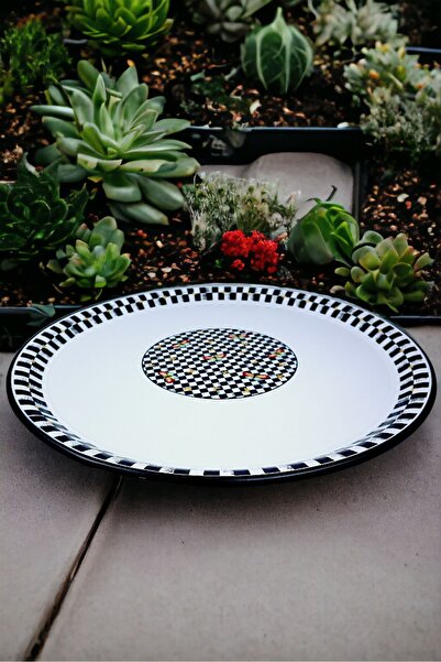 İnci Emaye رقم 70 أدوات مائدة صينية مطلية بالمينا، صينية تقديم الطعام، طاولة أرضية زنك ~68 سم