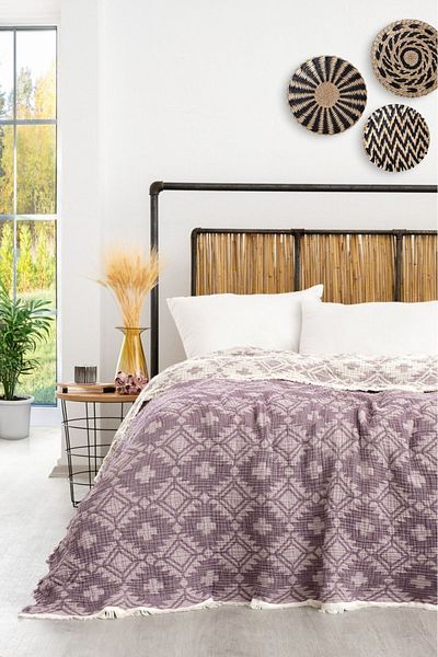 Natural Maya Aztec Patterned Muslin Bedspread