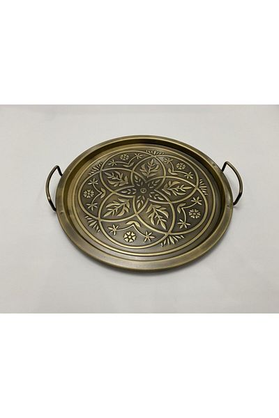 Gerçektrend Gold Plated 37cm Small Size Flower Star Embossed Presentation Serving Tray