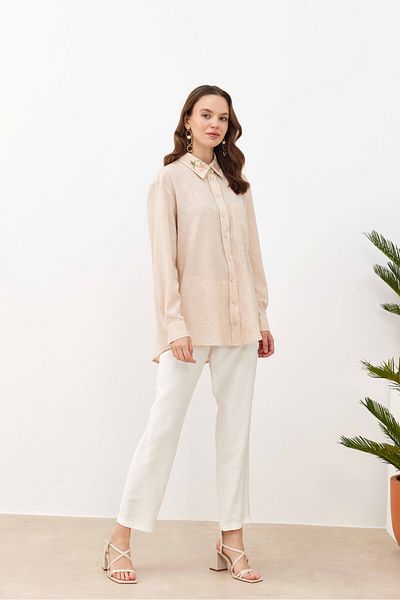 NUR KALAY COLLECTION Linen Tunic - Embroidery Detailed