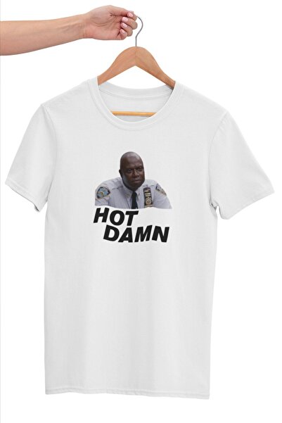 qoeuyl boutique Hot Damn Brooklyn 99 Captain Raymond Hold Printed Gift White Unisex T-Shirt
