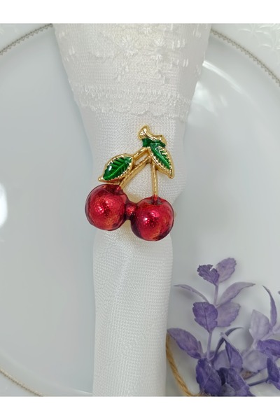 Aksesuar 6'lı kiraz desenli gold kaplama halka peçete yüzüğü