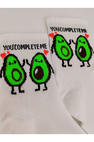 Shuttle Park Avocado Patterned Unisex White College Socks - Comics Fashion, Written