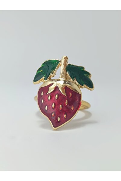 Aksesuar 6'lı Çilek desenli gold kaplama halka peçete yüzüğü