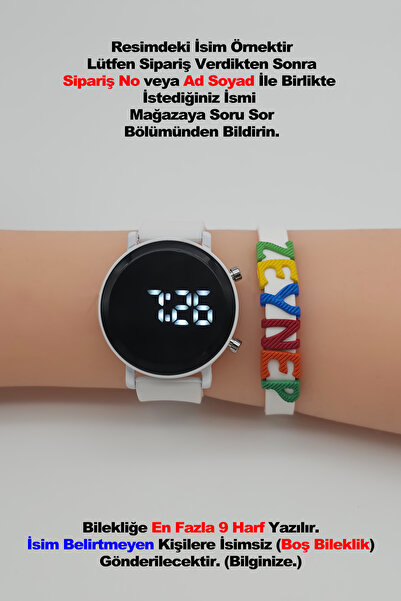 tutkanstore Beyaz Çocuk Saati Erkek / Kız Uyumlu İsme Özel Renkli Harf Bilekl...