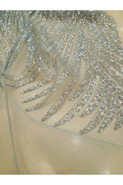 Safir Kumaş Aqua Yeşil İşlemeli Dantel 3 Metre