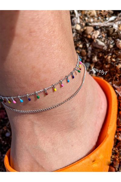 Jewelyf 316L Colorful Stainless Steel Two Chain Anklet
